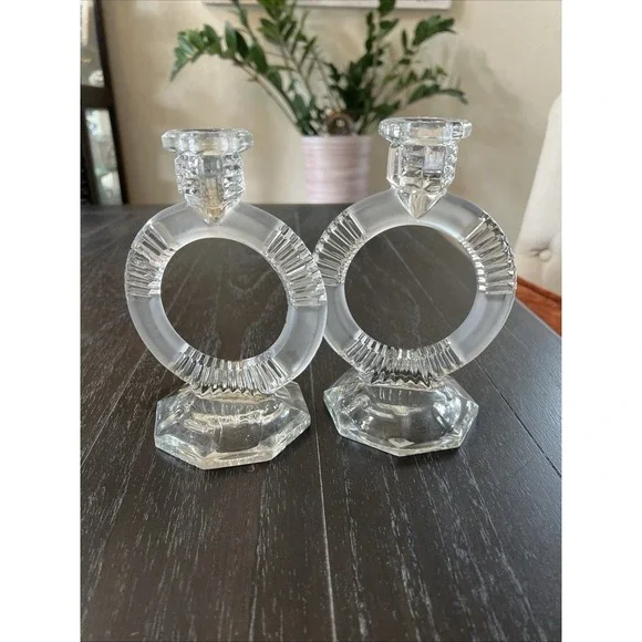 Pair Of Vintage Glass Candle Holders 1920/1930 - Picture 11 of 16
